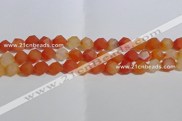 CAA1239 15.5 inches 12mm faceted nuggets matte red agate beads