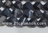 CAA1242 15.5 inches 6mm faceted nuggets matte black line agate beads