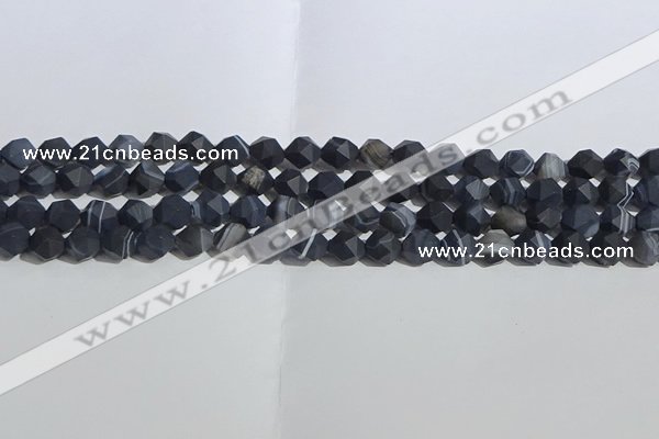 CAA1242 15.5 inches 6mm faceted nuggets matte black line agate beads