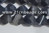 CAA1243 15.5 inches 8mm faceted nuggets matte black line agate beads