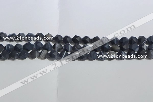 CAA1243 15.5 inches 8mm faceted nuggets matte black line agate beads