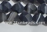 CAA1244 15.5 inches 10mm faceted nuggets matte black line agate beads