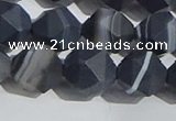 CAA1245 15.5 inches 12mm faceted nuggets matte black line agate beads