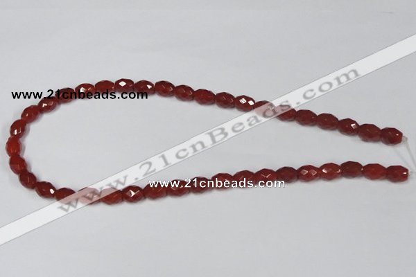 CAA125 15.5 inches 8*10mm faceted rice red agate gemstone beads