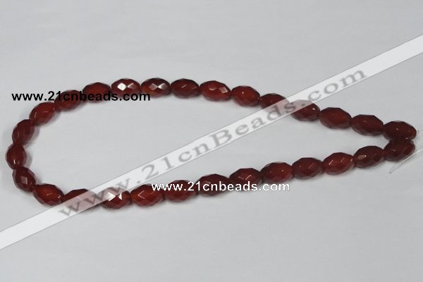 CAA126 15.5 inches 10*14mm faceted rice red agate gemstone beads