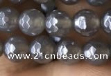 CAA1260 15.5 inches 6mm faceted round AB-color grey agate beads