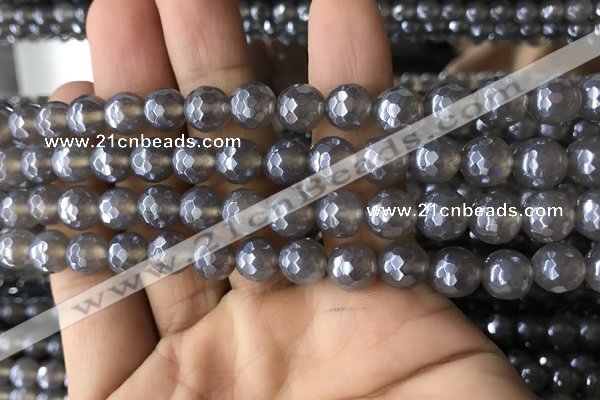 CAA1261 15.5 inches 8mm faceted round AB-color grey agate beads