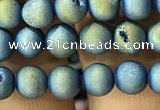 CAA1277 15.5 inches 6mm round matte plated druzy agate beads