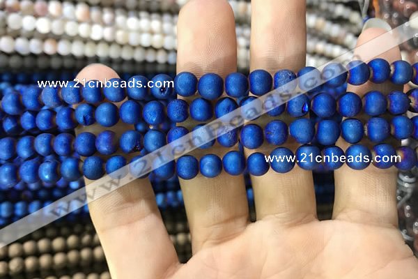 CAA1279 15.5 inches 6mm round matte plated druzy agate beads