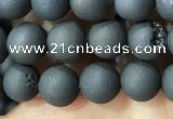 CAA1280 15.5 inches 6mm round matte plated druzy agate beads