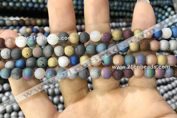 CAA1281 15.5 inches 6mm round matte plated druzy agate beads