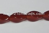 CAA129 15.5 inches 8*16mm twisted rice red agate gemstone beads