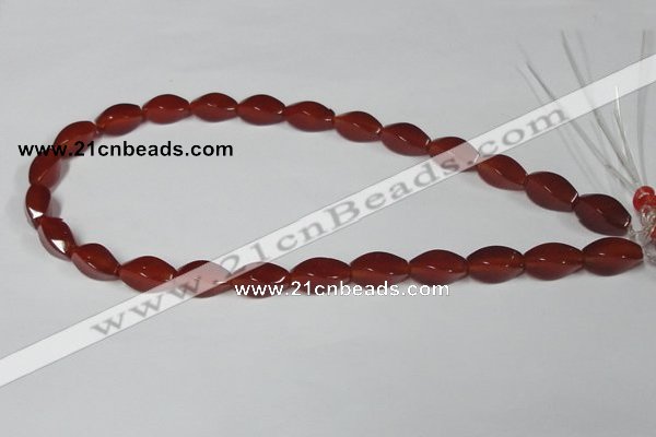 CAA129 15.5 inches 8*16mm twisted rice red agate gemstone beads