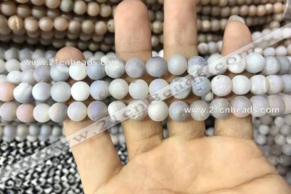 CAA1291 15.5 inches 8mm round matte plated druzy agate beads