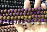 CAA1294 15.5 inches 8mm round matte plated druzy agate beads