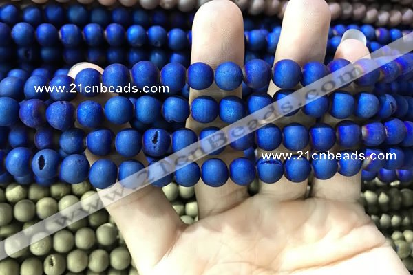 CAA1299 15.5 inches 8mm round matte plated druzy agate beads