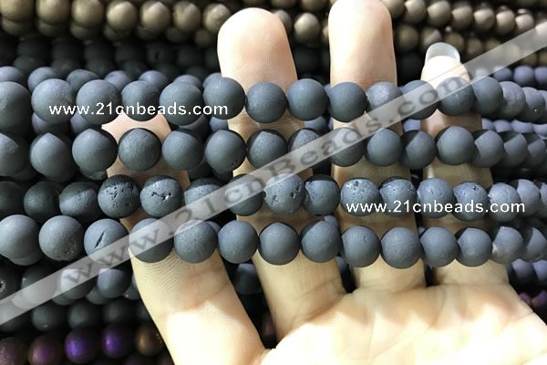 CAA1300 15.5 inches 8mm round matte plated druzy agate beads