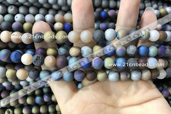 CAA1301 15.5 inches 8mm round matte plated druzy agate beads