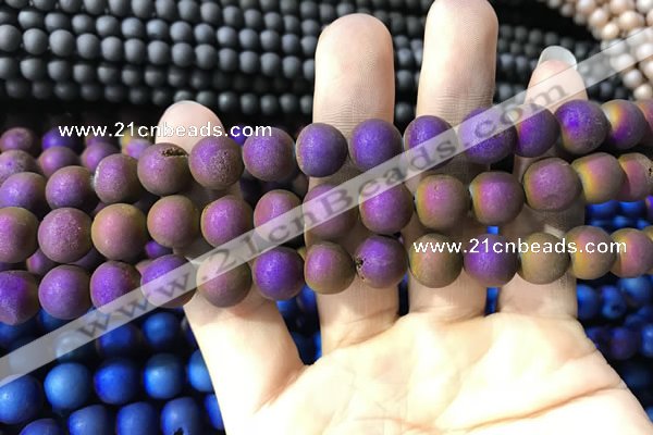 CAA1314 15.5 inches 10mm round matte plated druzy agate beads