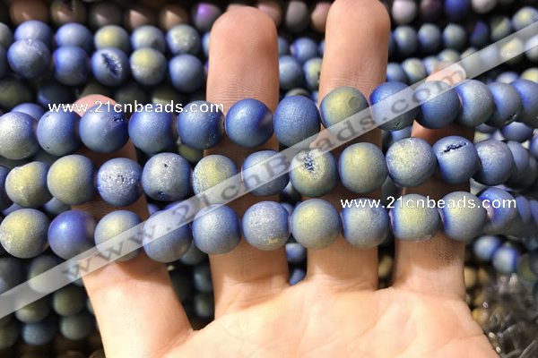 CAA1317 15.5 inches 10mm round matte plated druzy agate beads