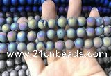 CAA1318 15.5 inches 10mm round matte plated druzy agate beads