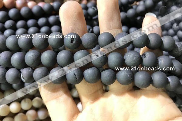 CAA1320 15.5 inches 10mm round matte plated druzy agate beads