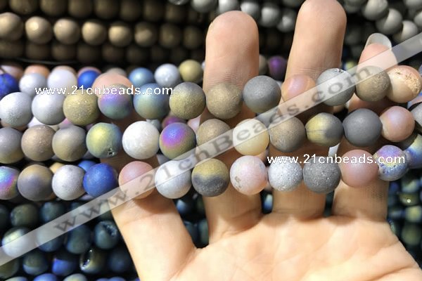 CAA1321 15.5 inches 10mm round matte plated druzy agate beads