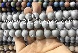 CAA1330 15.5 inches 12mm round matte plated druzy agate beads