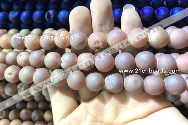 CAA1333 15.5 inches 12mm round matte plated druzy agate beads