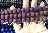 CAA1334 15.5 inches 12mm round matte plated druzy agate beads