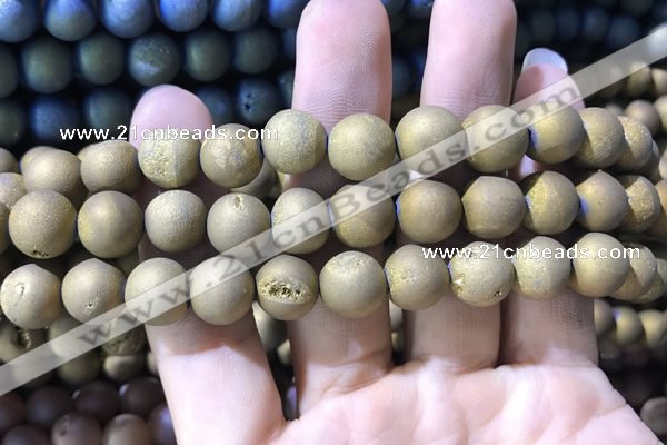 CAA1336 15.5 inches 12mm round matte plated druzy agate beads