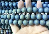 CAA1337 15.5 inches 12mm round matte plated druzy agate beads