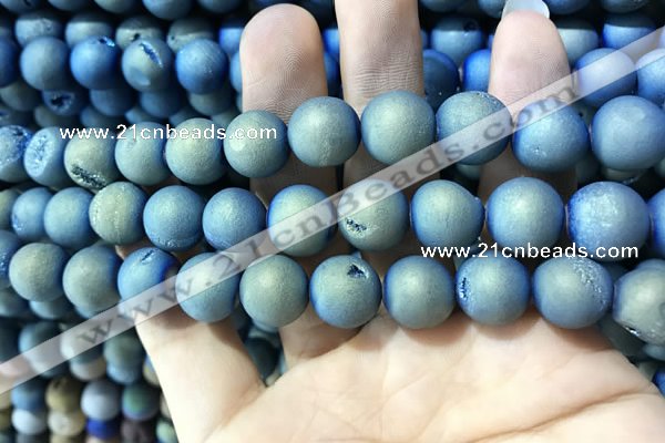 CAA1337 15.5 inches 12mm round matte plated druzy agate beads