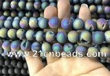 CAA1339 15.5 inches 12mm round matte plated druzy agate beads