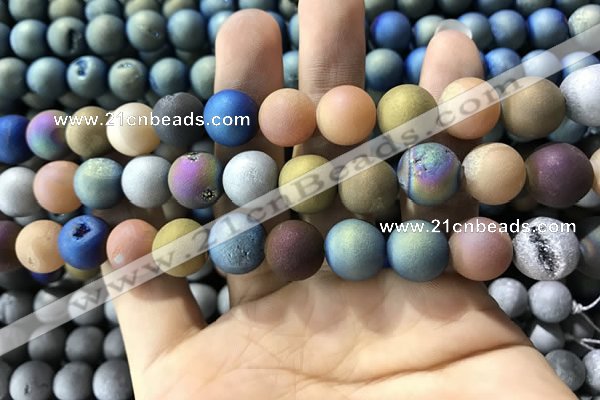 CAA1342 15.5 inches 12mm round matte plated druzy agate beads