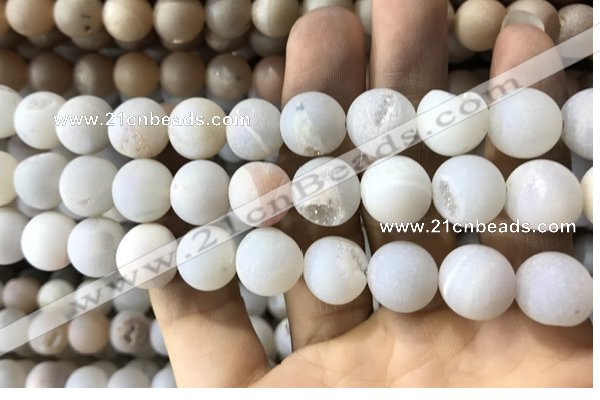 CAA1351 15.5 inches 14mm round matte plated druzy agate beads