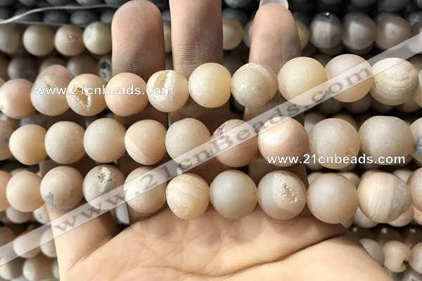 CAA1352 15.5 inches 14mm round matte plated druzy agate beads