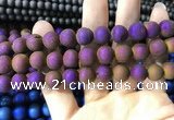 CAA1354 15.5 inches 14mm round matte plated druzy agate beads