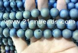 CAA1357 15.5 inches 14mm round matte plated druzy agate beads