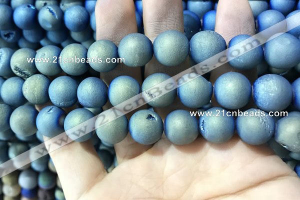 CAA1357 15.5 inches 14mm round matte plated druzy agate beads