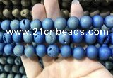 CAA1358 15.5 inches 14mm round matte plated druzy agate beads