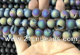 CAA1359 15.5 inches 14mm round matte plated druzy agate beads