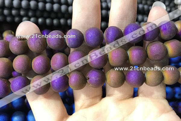 CAA1374 15.5 inches 16mm round matte plated druzy agate beads