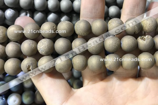 CAA1375 15.5 inches 16mm round matte plated druzy agate beads