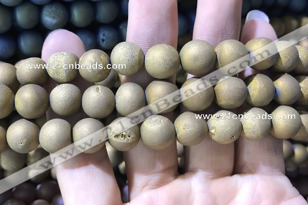 CAA1376 15.5 inches 16mm round matte plated druzy agate beads