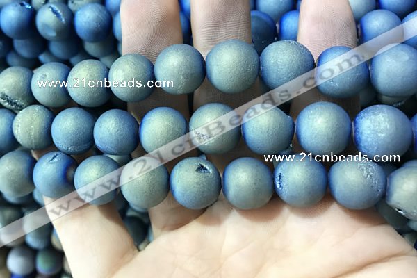 CAA1377 15.5 inches 16mm round matte plated druzy agate beads