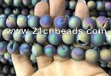 CAA1379 15.5 inches 16mm round matte plated druzy agate beads