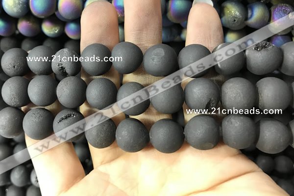 CAA1381 15.5 inches 16mm round matte plated druzy agate beads