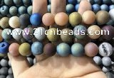 CAA1382 15.5 inches 16mm round matte plated druzy agate beads