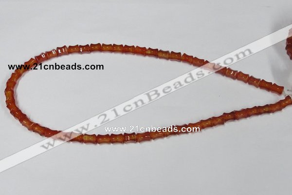 CAA142 15.5 inches 6*8mm bamboo shape red agate gemstone beads